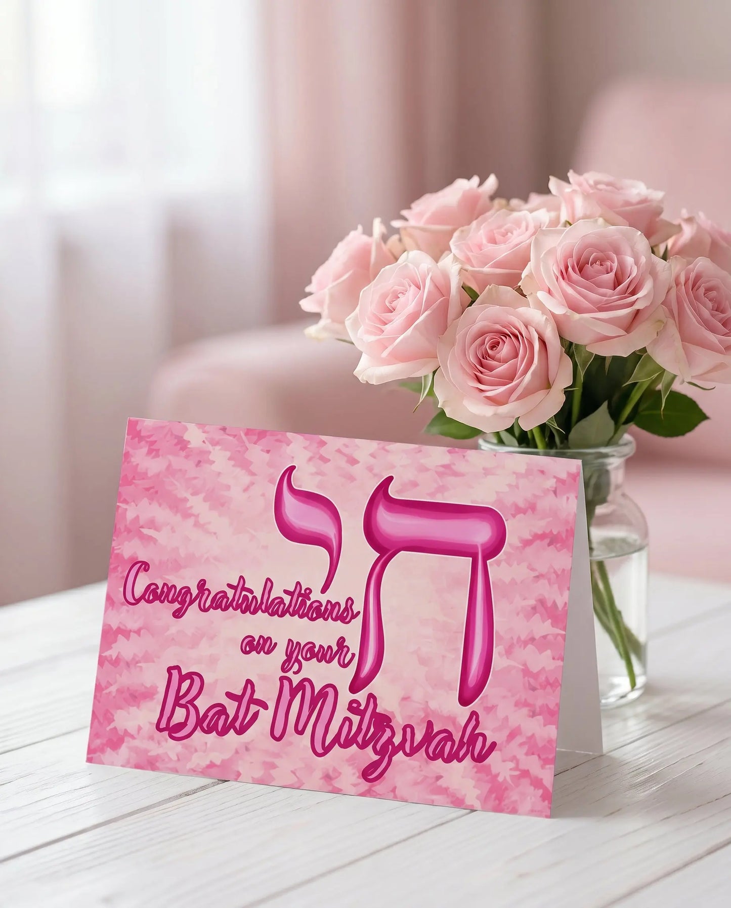 Bat Mitzvah Pink Chai Card