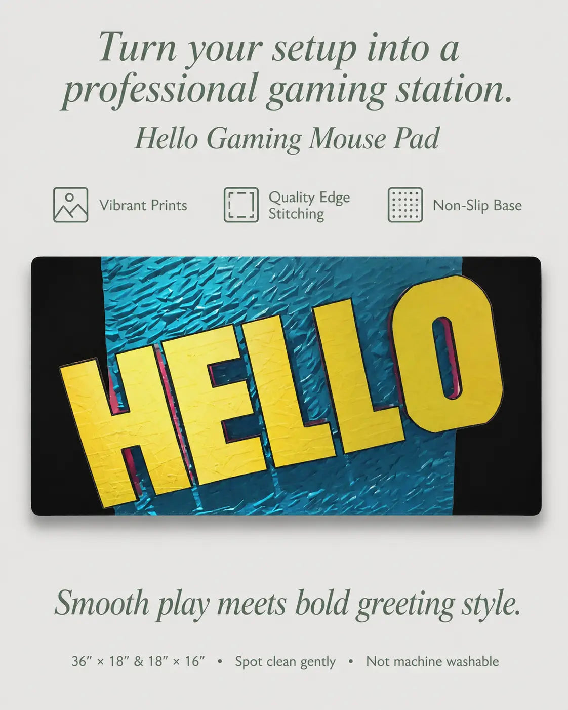 HELLO Black Gaming Mouse Pad
