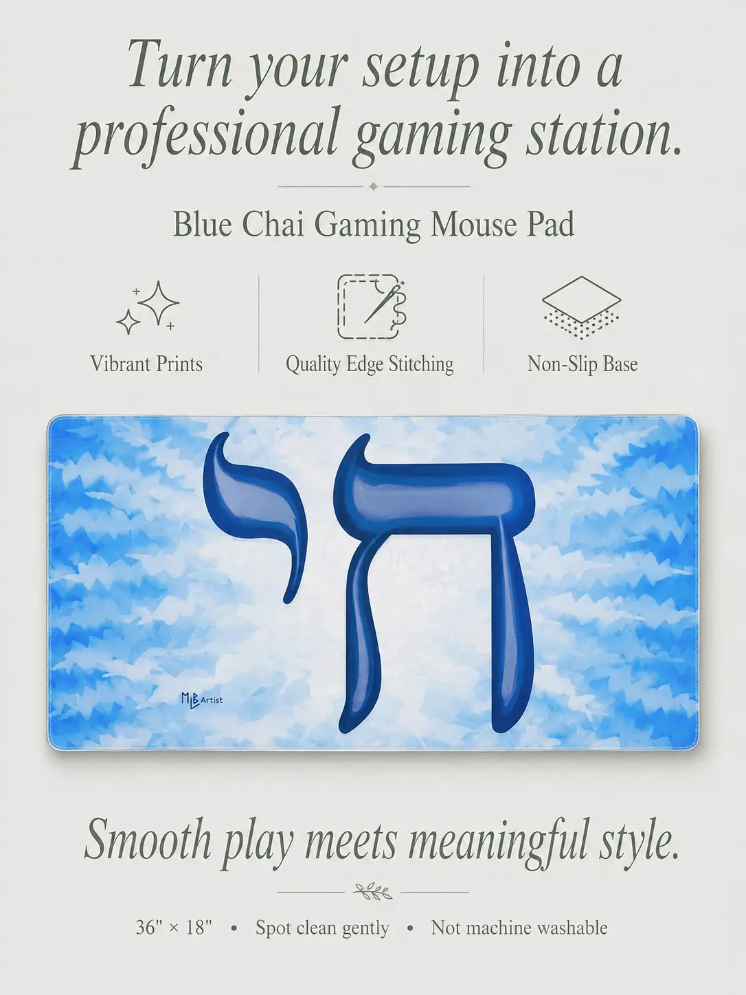 Jewish Chai Large Gaming Mouse Pad