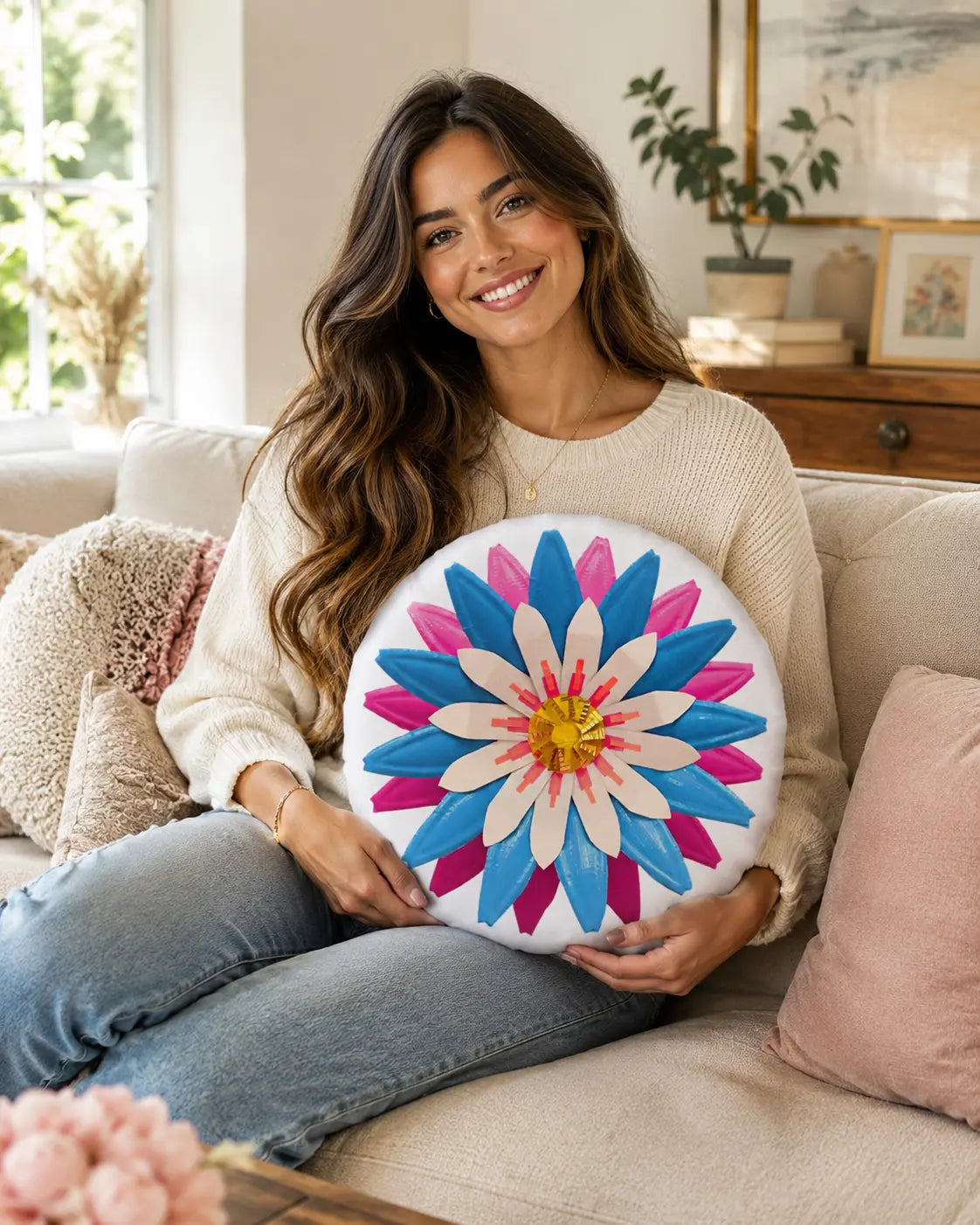 Pink & Blue Round-shaped Pillow