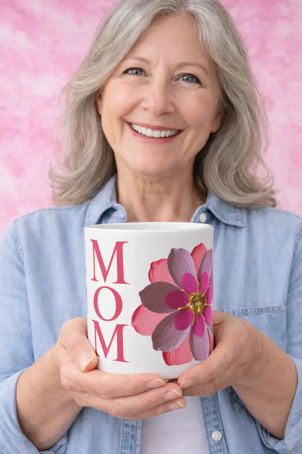 Pink Flower Mom White Glossy Mug MLB Artist