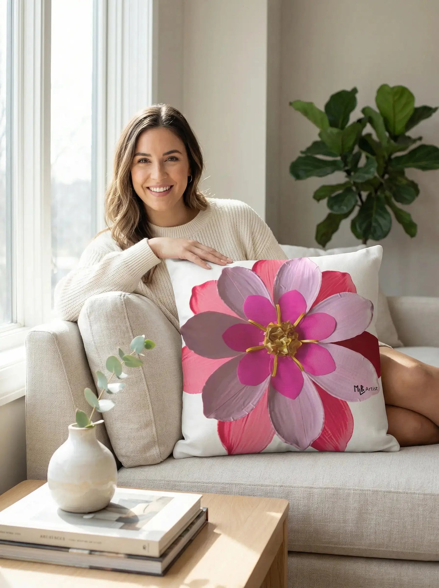 Pink Flower Basic Pillow MLB Artist