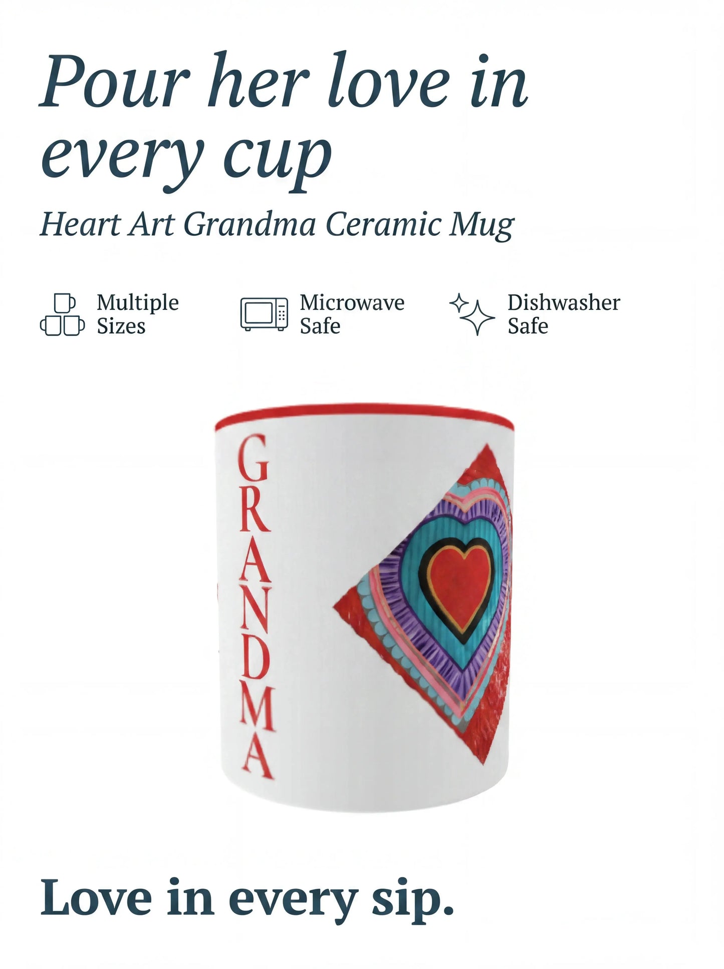 Heart Grandma Mug with Color Inside