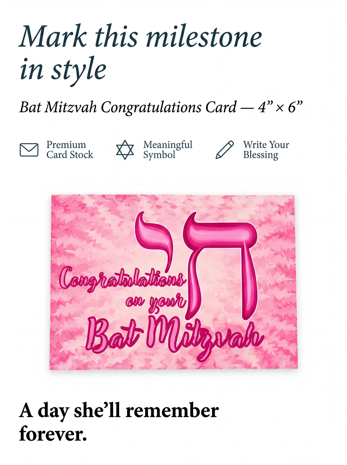 Bat Mitzvah Pink Chai Card