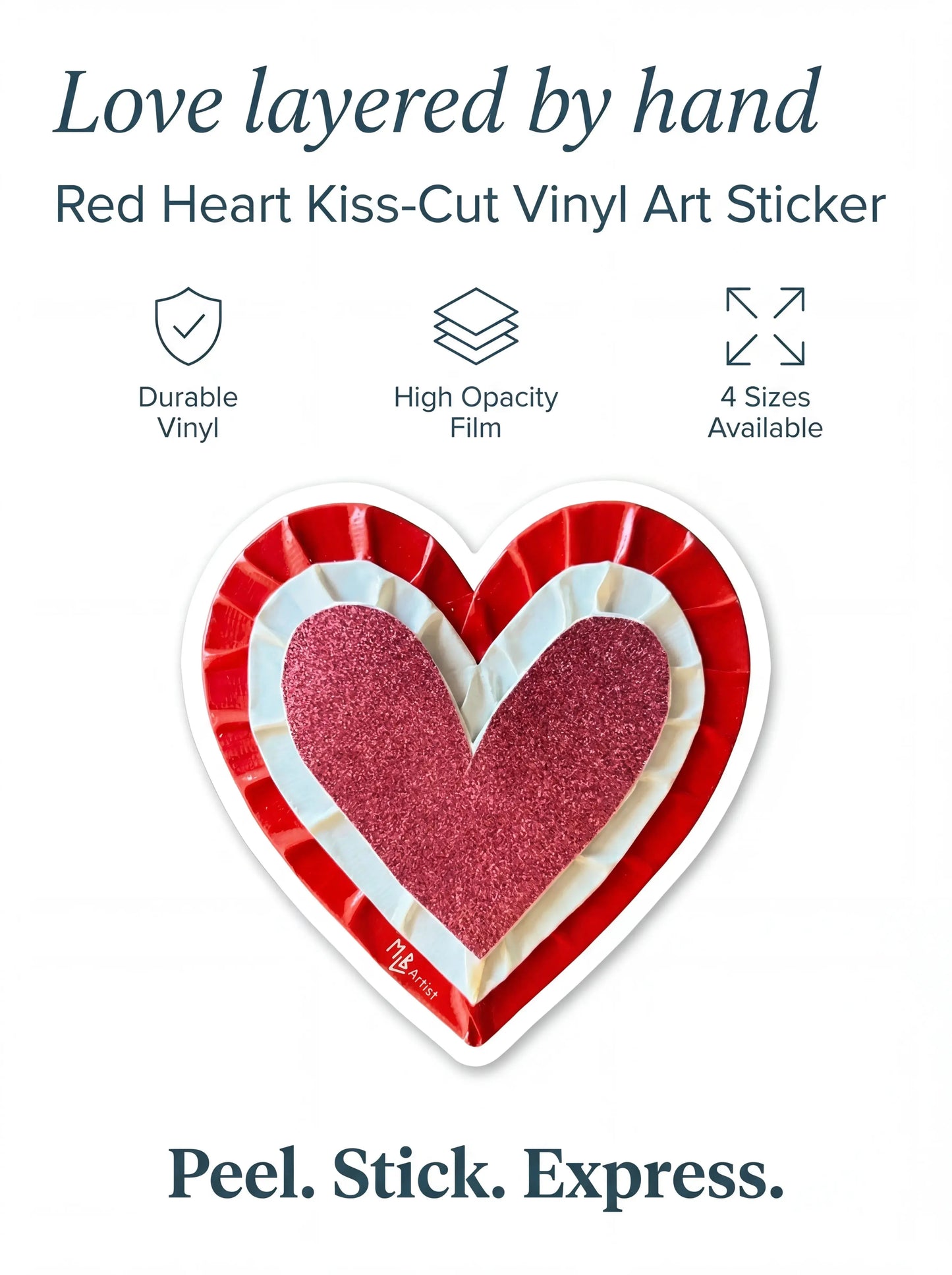 Red Tape Heart Bubble-Free Stickers
