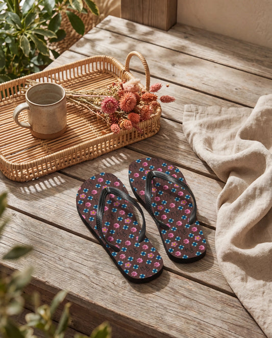 Brown Repeating Pattern Flip-Flops