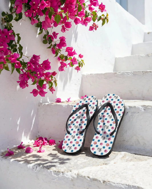 Repeating Flower Pattern Flip-Flops