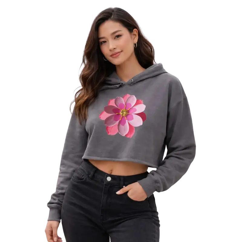 Pink Flower Crop Hoodie
