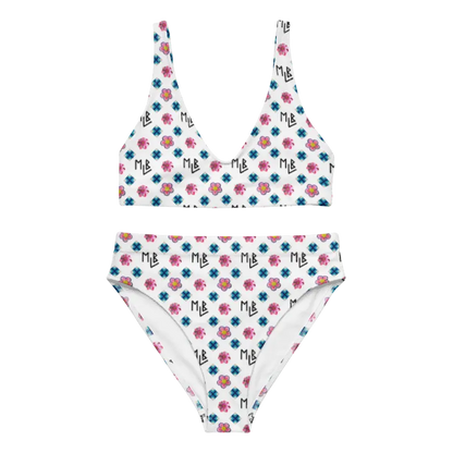 Repeating Flower Pattern High-Waisted Bikini