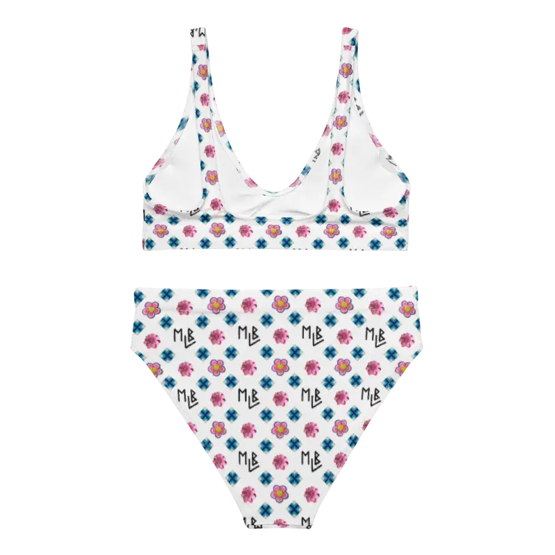 Repeating Flower Pattern High-Waisted Bikini
