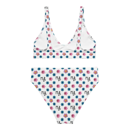 Repeating Flower Pattern High-Waisted Bikini