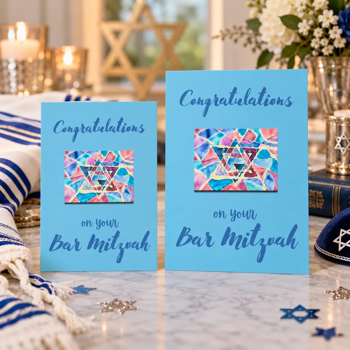 Blue Bar Mitzvah Card