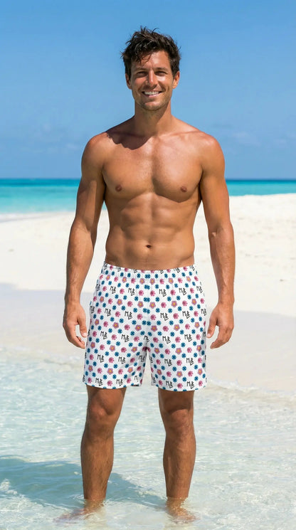 Repeating Flower Pattern Swim Trunks
