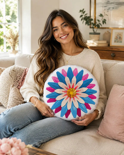 Pink & Blue Round-Shaped Pillow