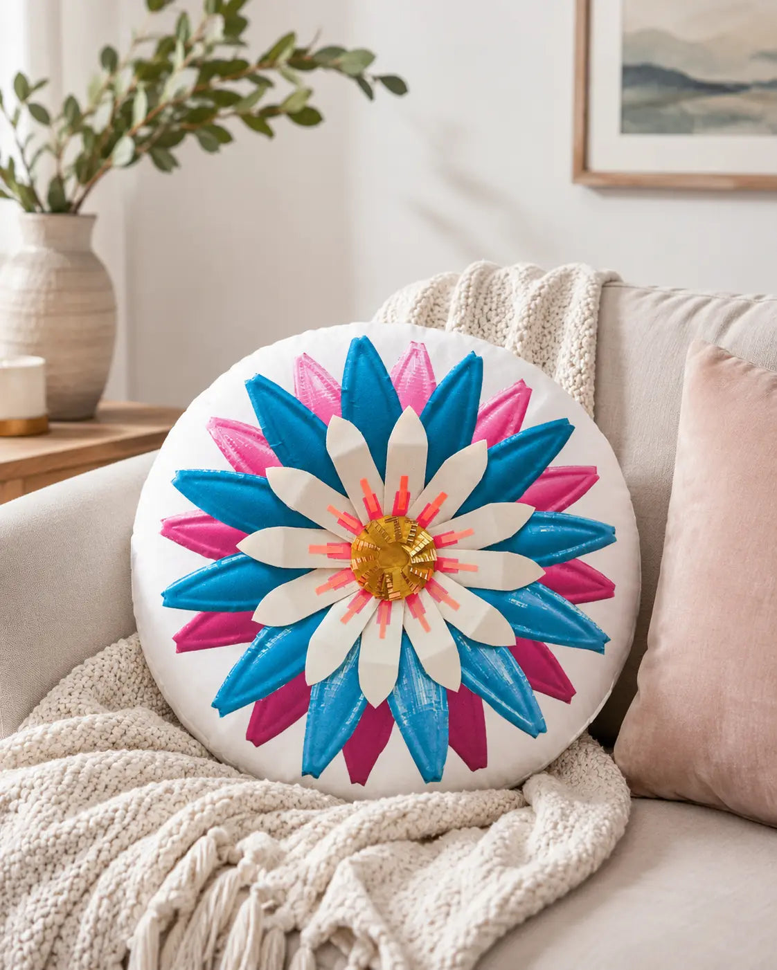 Pink & Blue Round-shaped Pillow