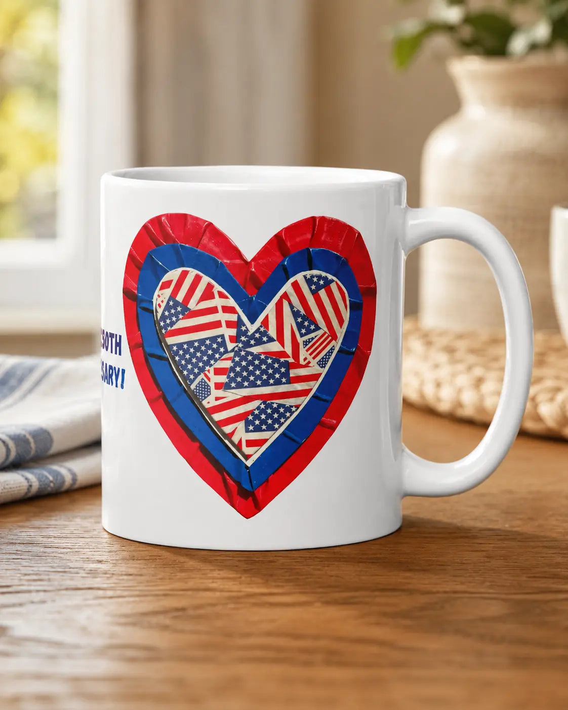 Happy 250th Anniversary American Heart Tape White Glossy Mug