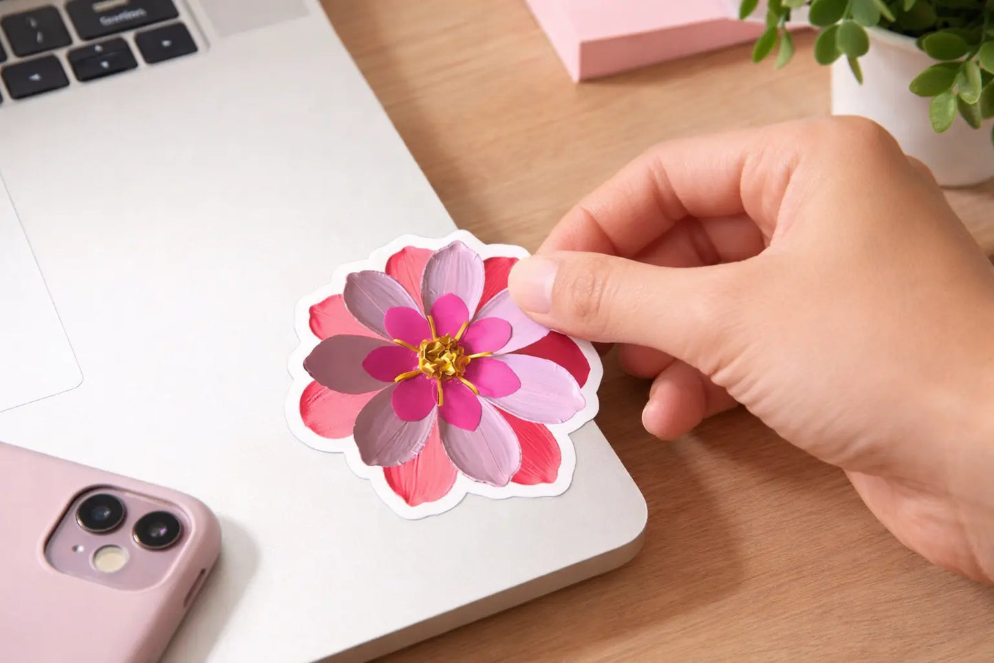 Pink Flower Bubble-Free Stickers MLB Artist