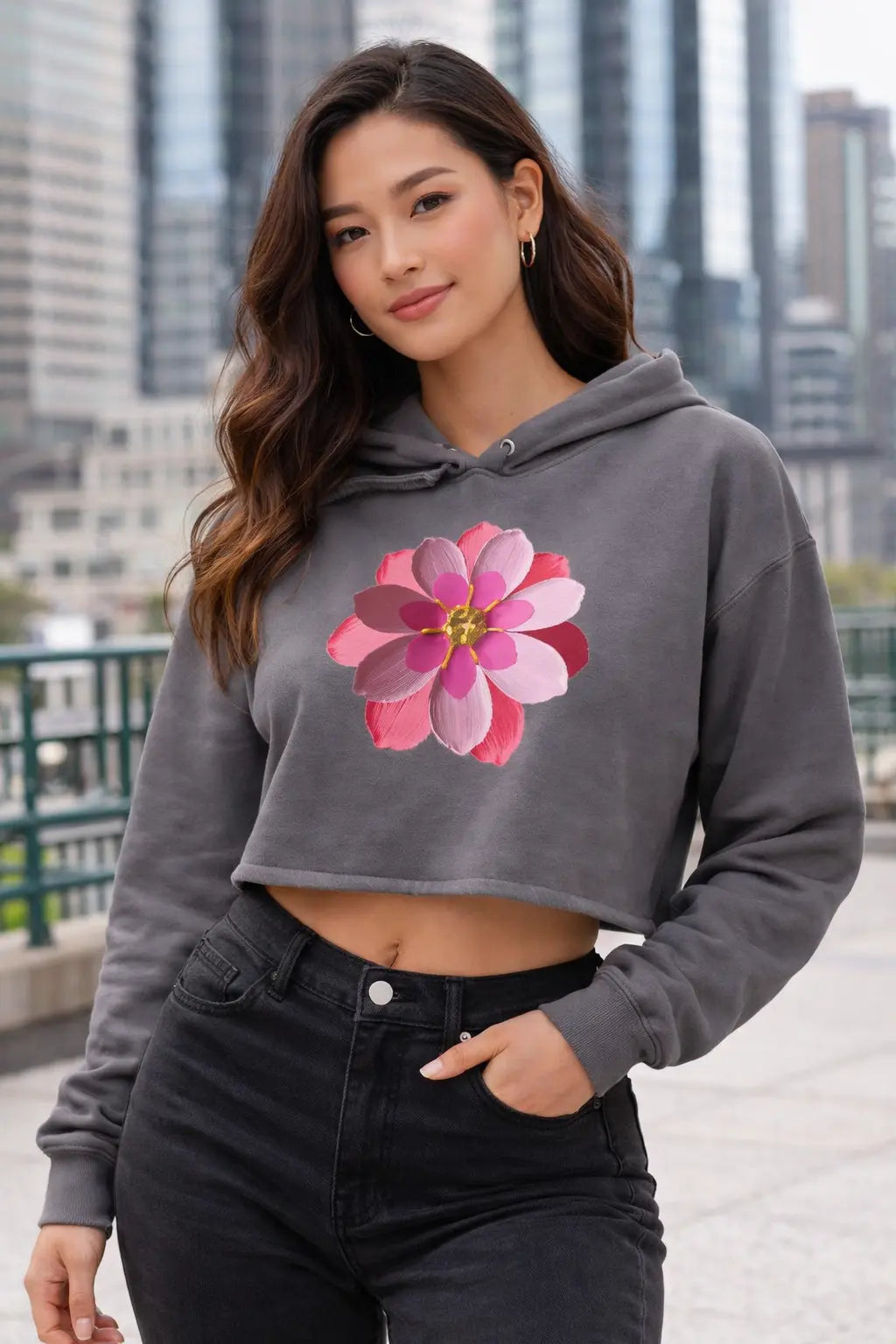 Pink Flower Crop Hoodie MLB Artist
