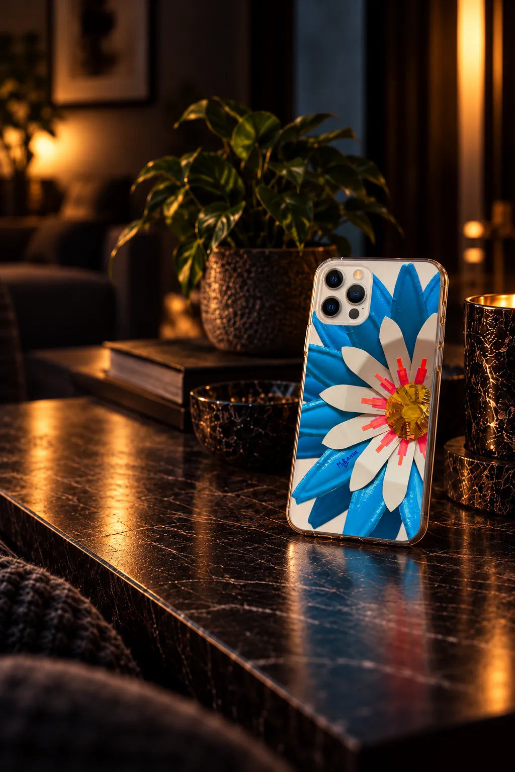 Blue Electric Daisy Clear Case for iPhone lifestyle scene