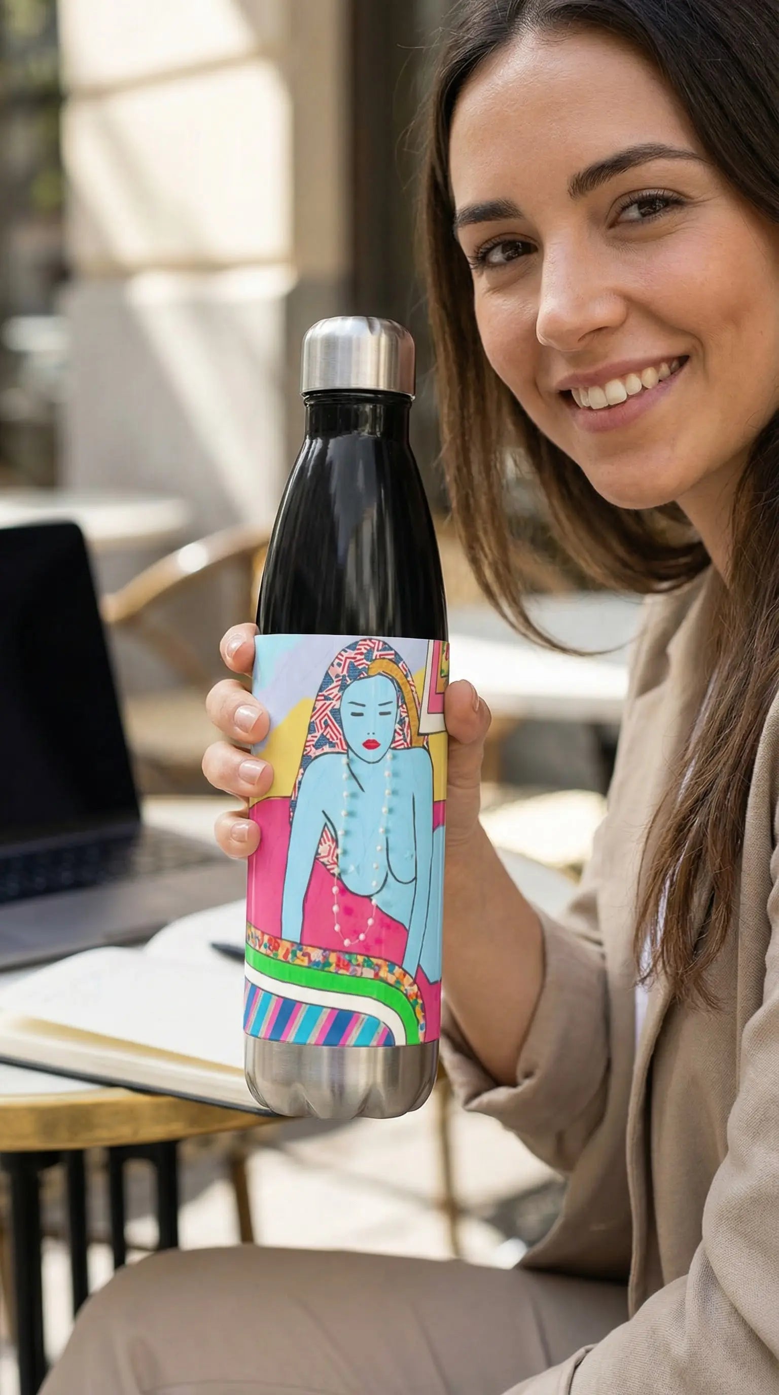 American Woman Reclining Stainless Steel Water Bottle MLB Artist