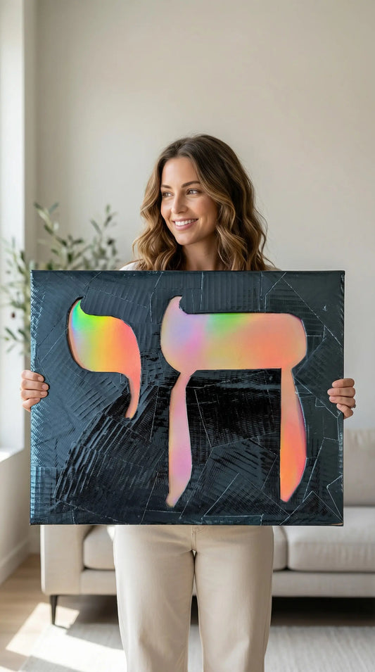 Rainbow Colored Chai Life Jewish Art (Custom Original) MLB Artist