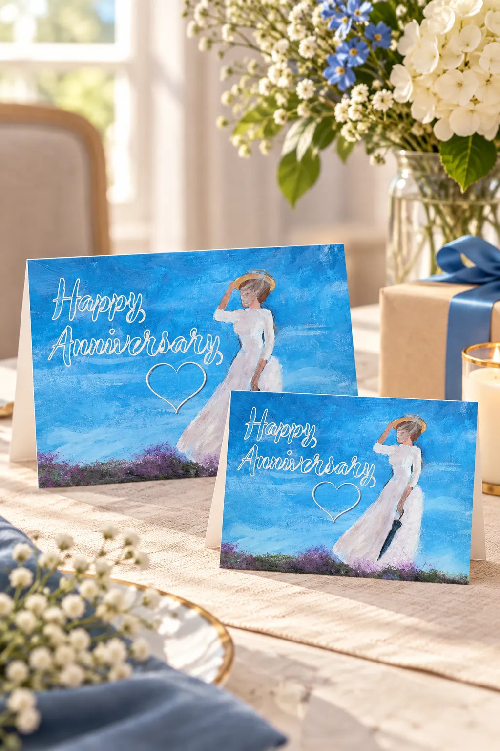 Happy Anniversary Woman in Flower Field Card