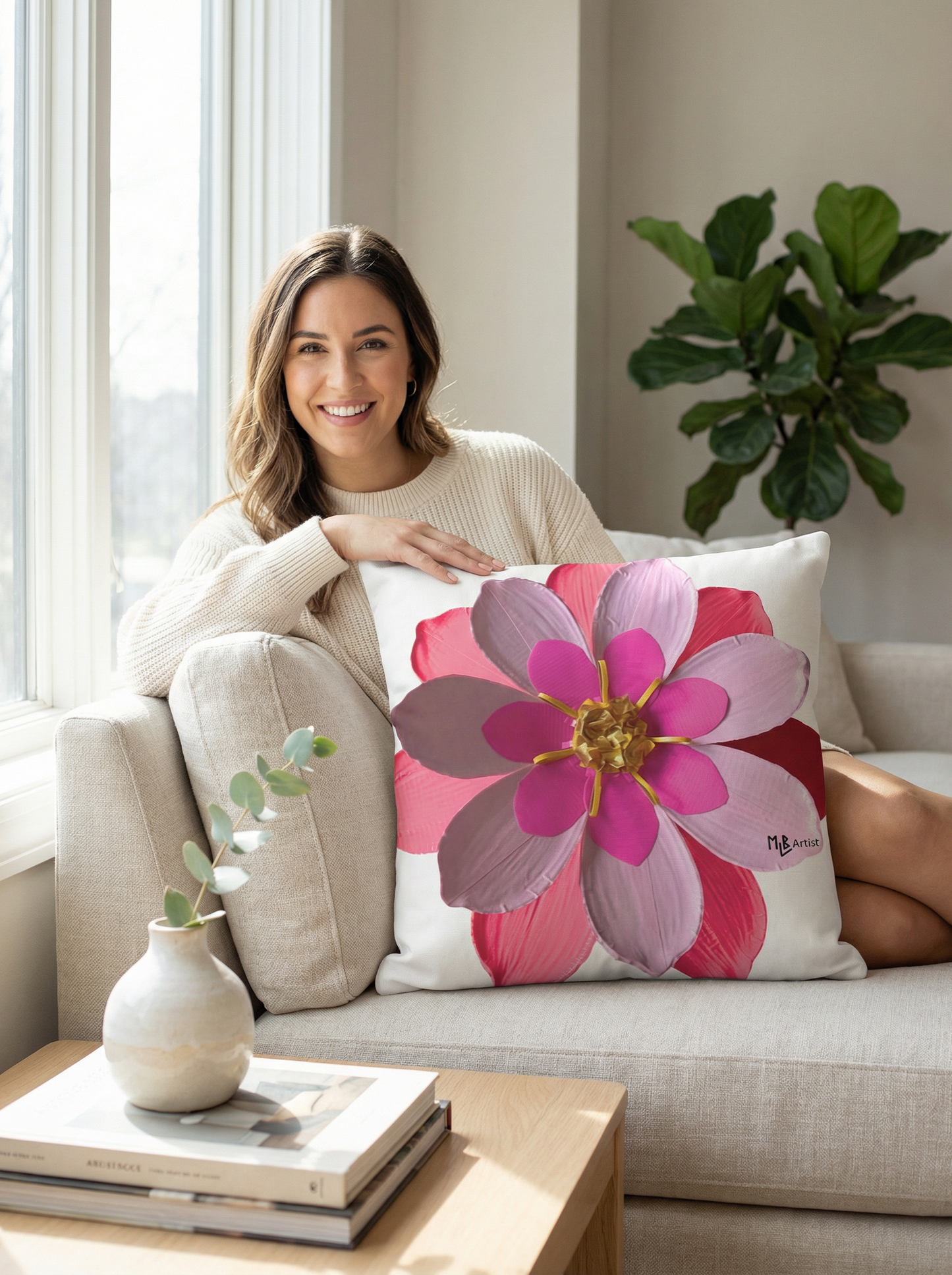 Pink Flower Basic Pillow