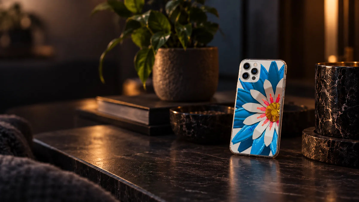 Blue Electric Daisy Clear Case for iPhone lifestyle scene