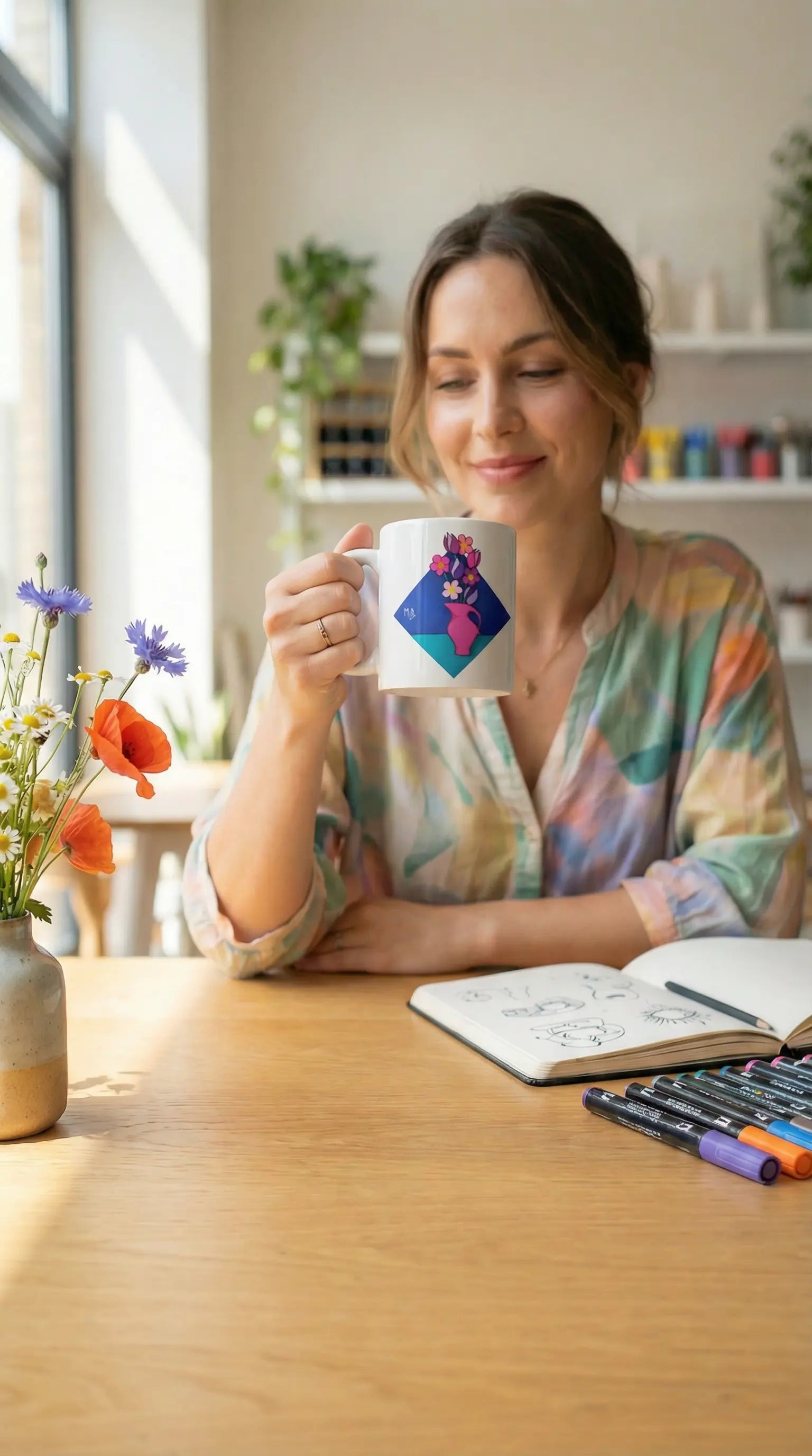 Duct Tape Flowers White Glossy Mug MLB Artist