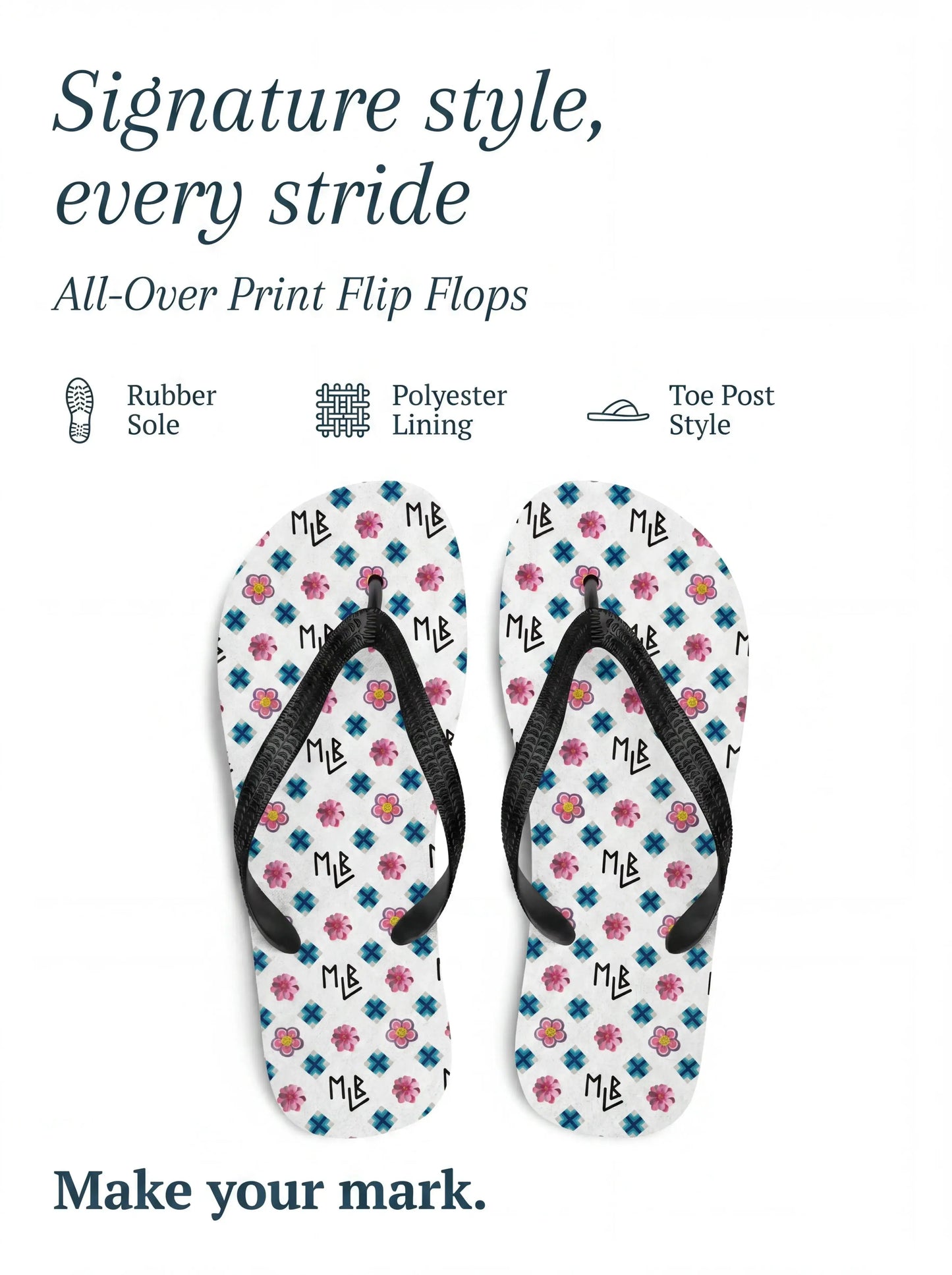 Repeating Flower Pattern Flip-Flops MLB Artist