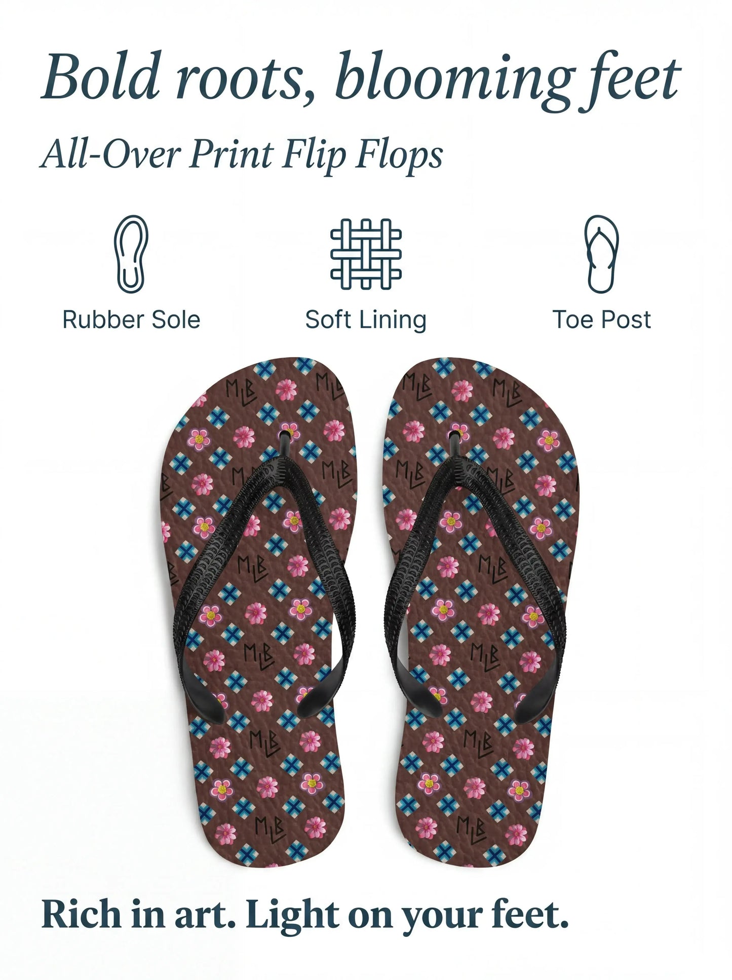 Brown Repeating Pattern Flip-Flops MLB Artist