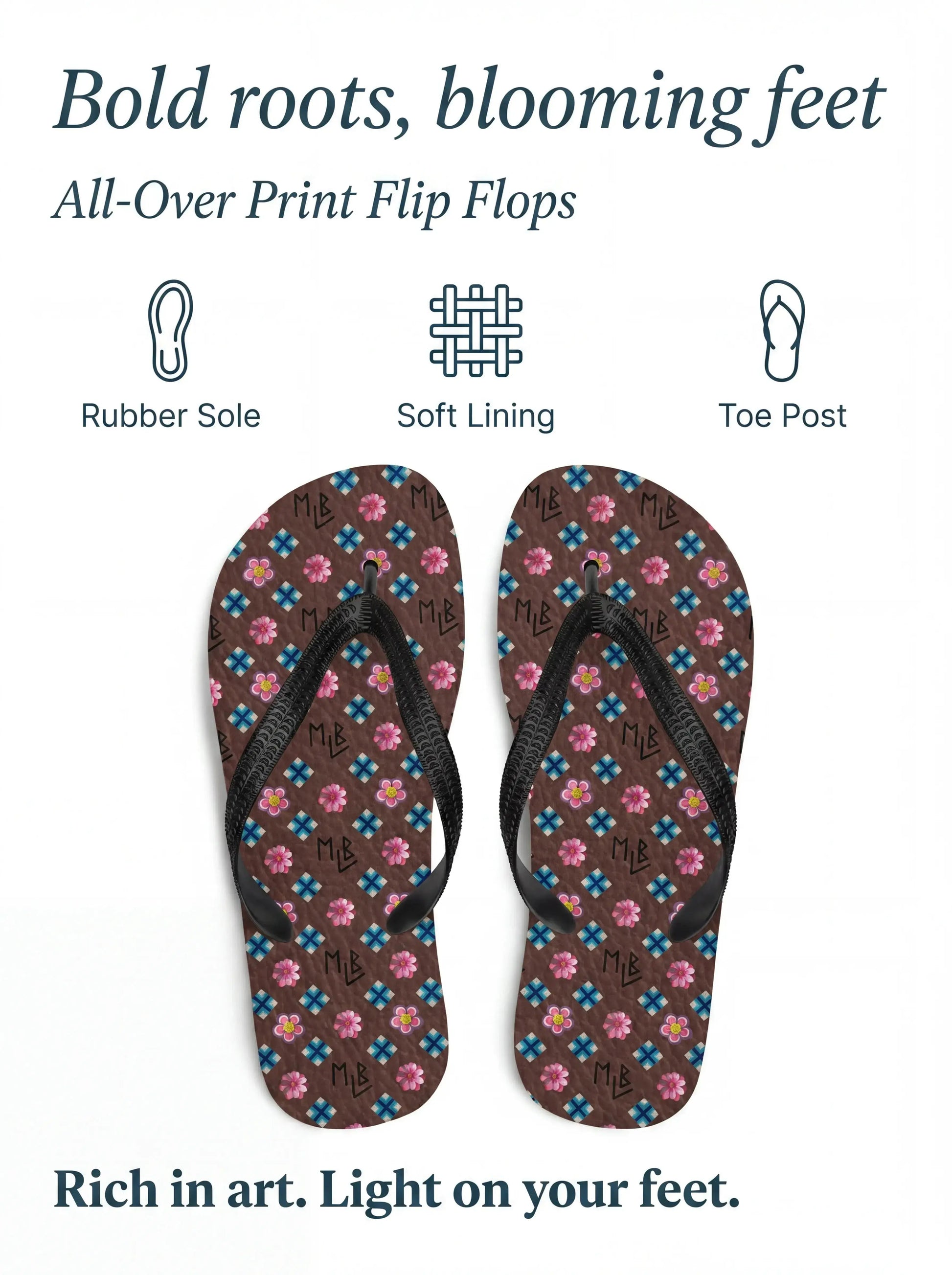 Brown Repeating Pattern Flip-Flops MLB Artist