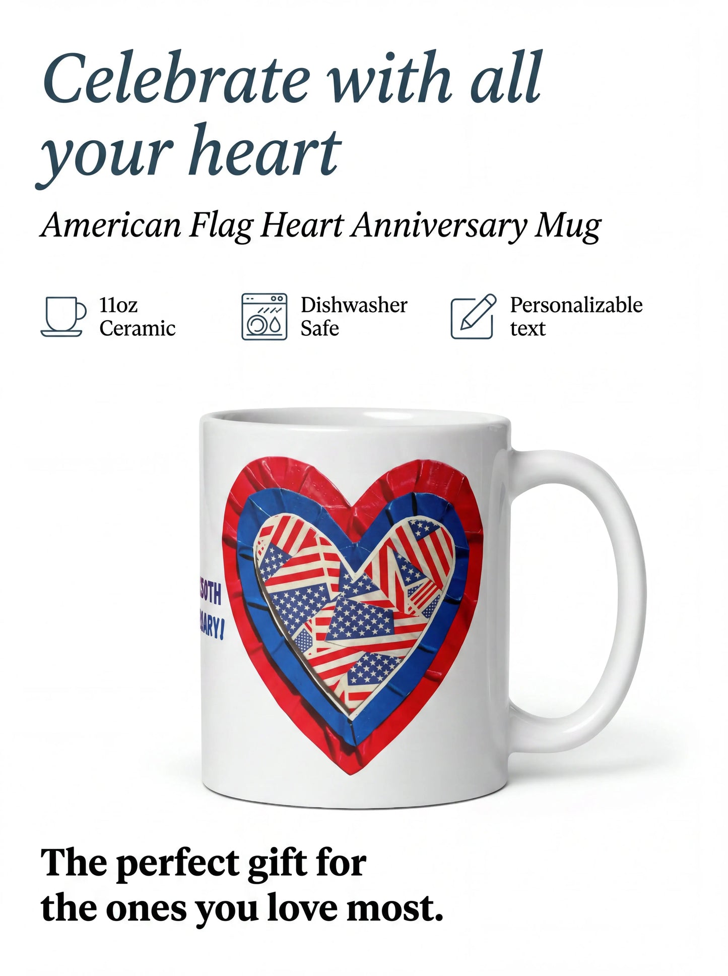 Happy 250th Anniversary American Heart Tape White Glossy Mug
