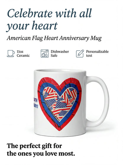 Happy 250th Anniversary American Heart Tape White Glossy Mug