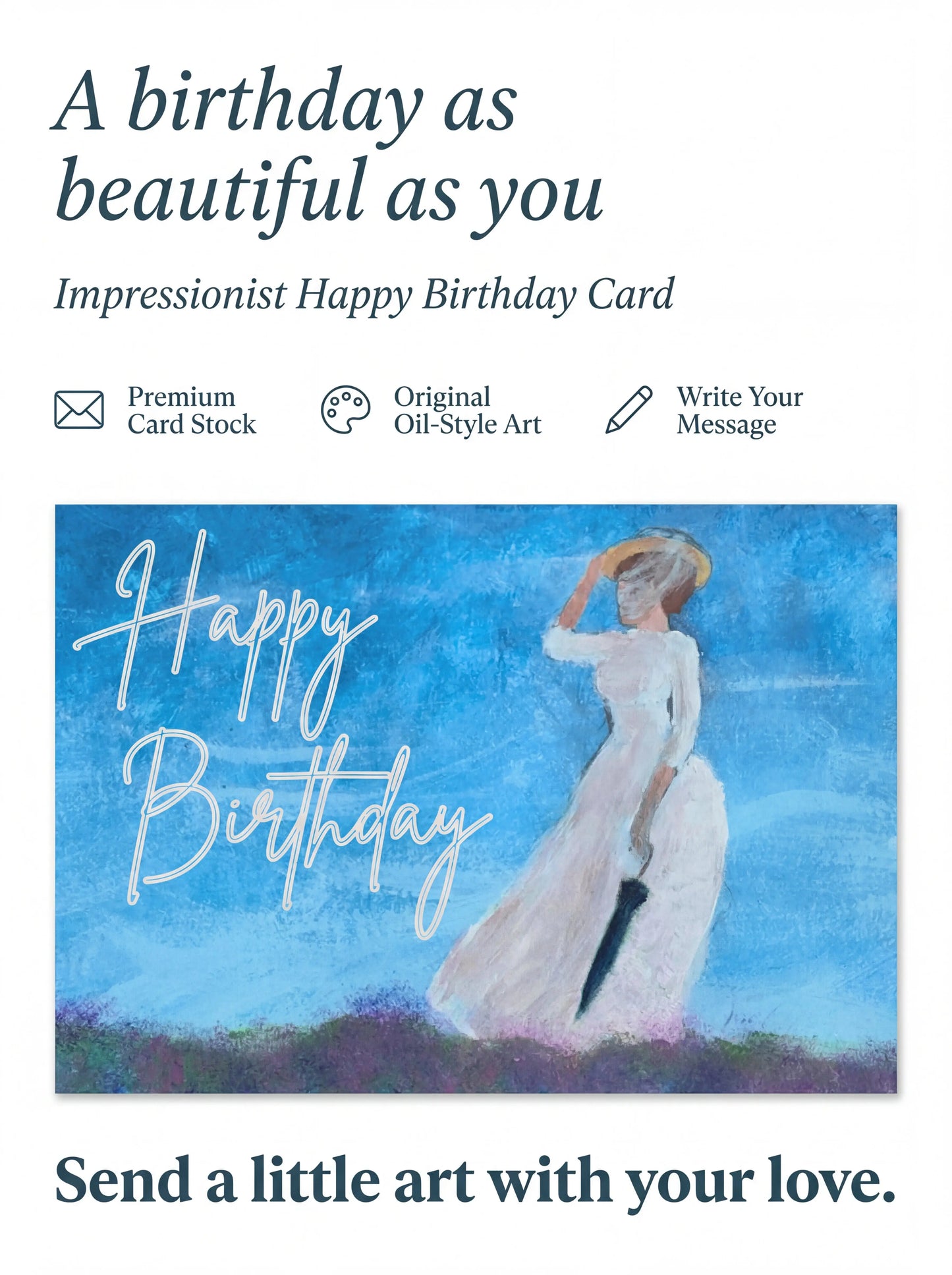 Woman in Flower Field Happy Birthday Card