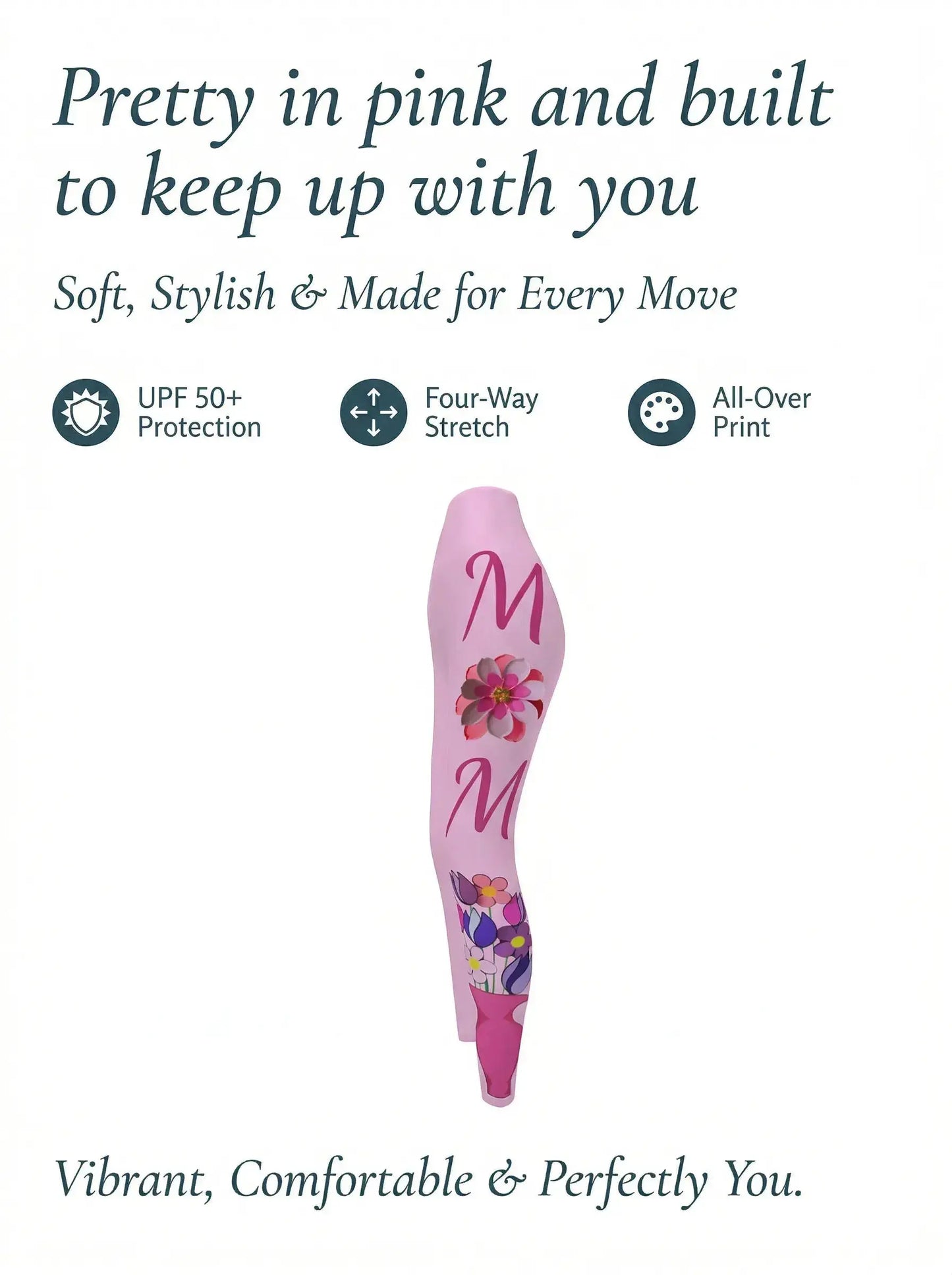 Pink MOM Flowers Yoga Leggings MLB Artist