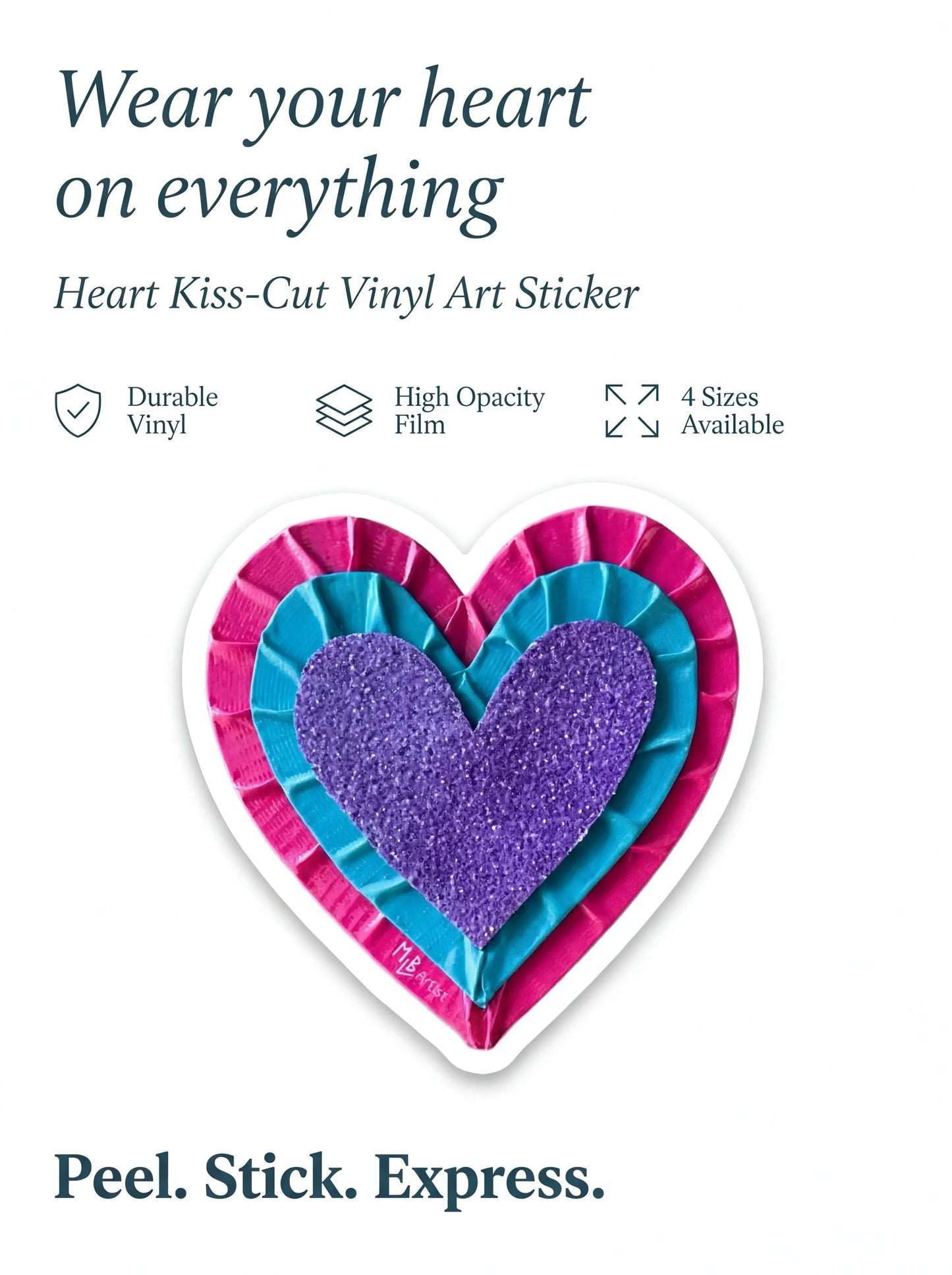Purple Tape Heart Bubble-Free Stickers