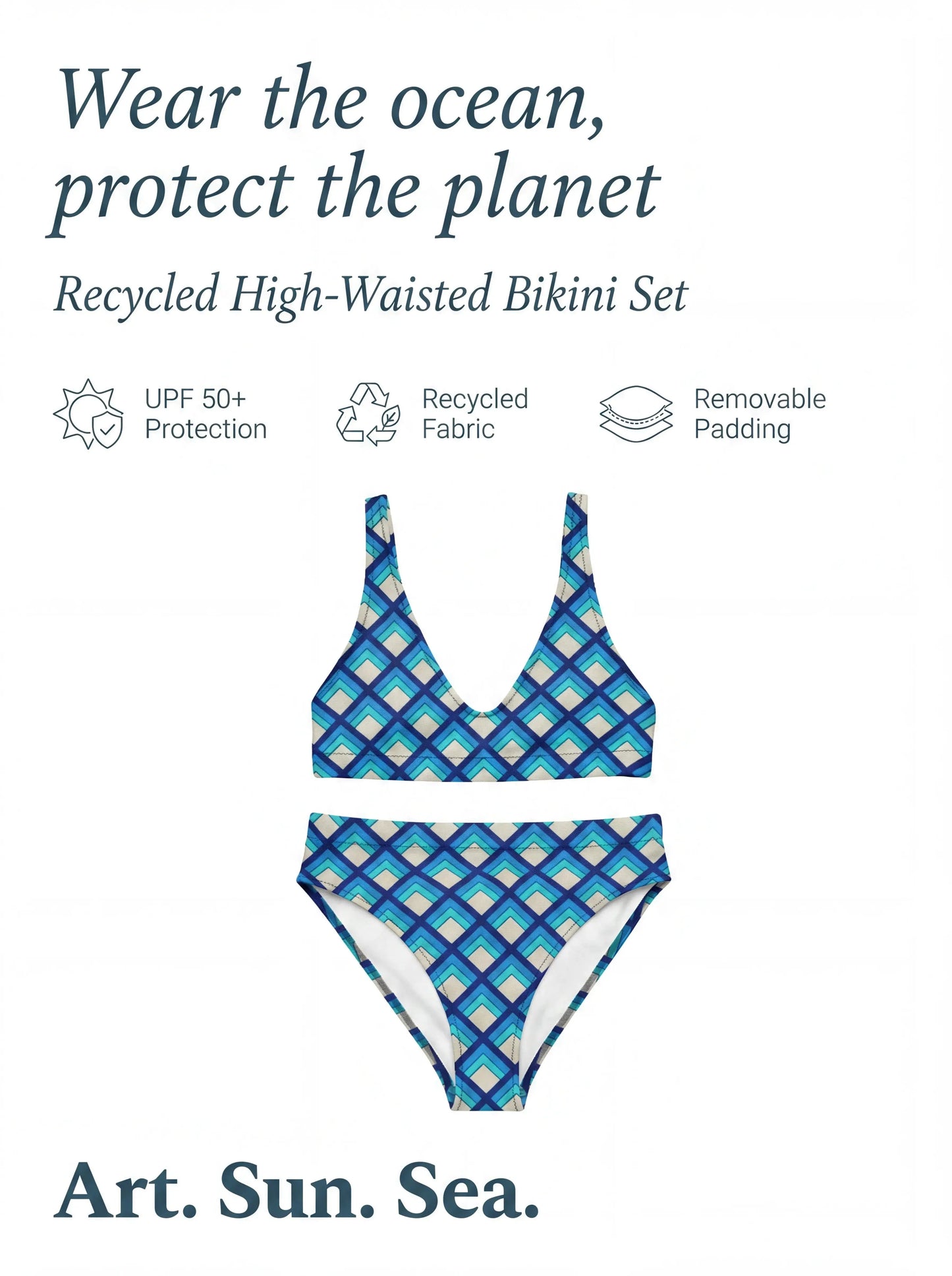 Blue Deco High-Waisted Bikini