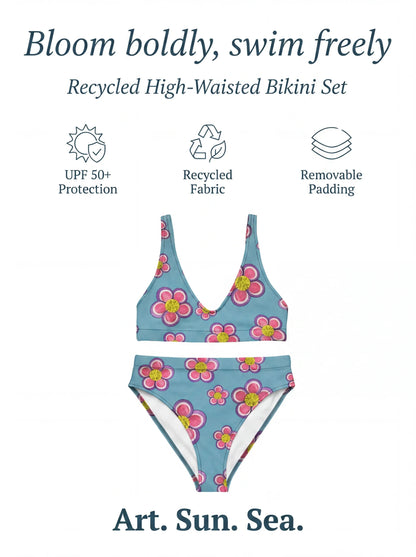 Purple and Pink High-Waisted Bikini