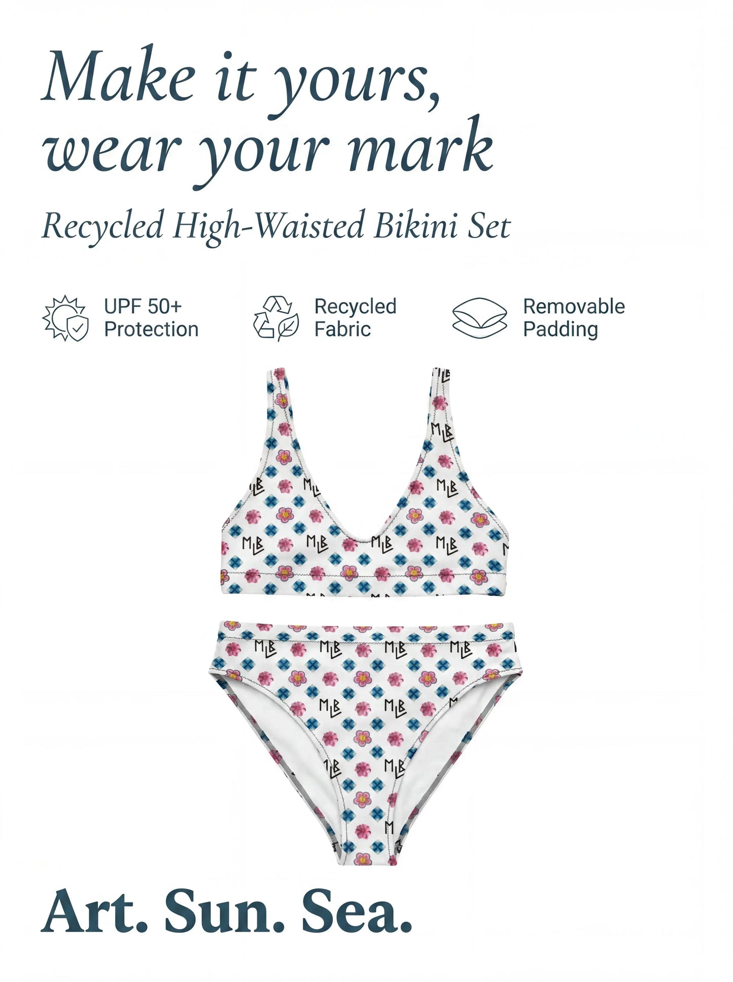 Repeating Flower Pattern High-Waisted Bikini