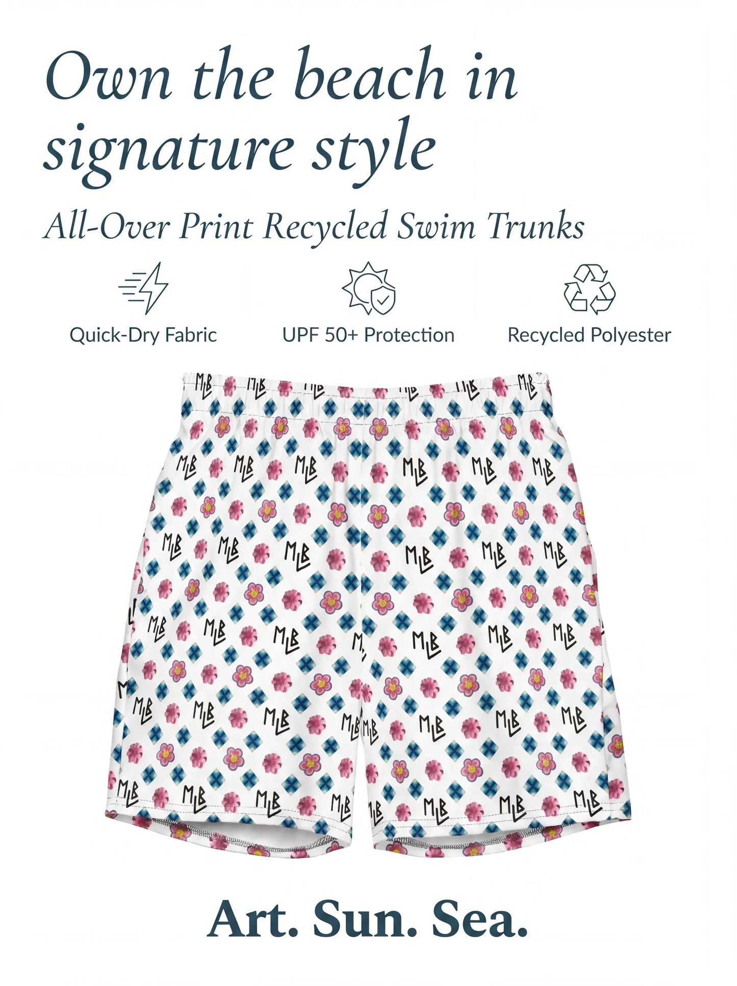 Repeating Flower Pattern Swim Trunks