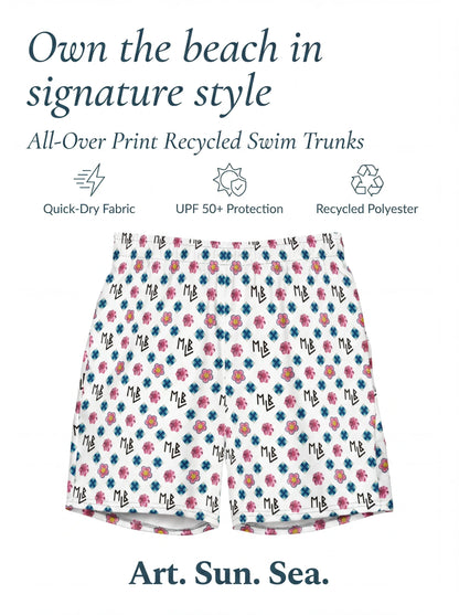 Repeating Flower Pattern Swim Trunks