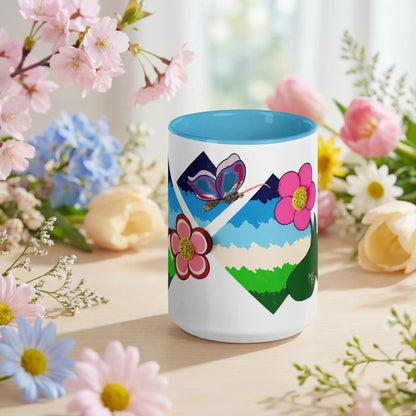 Flower Field Fantasy with Blue Color Inside Mug