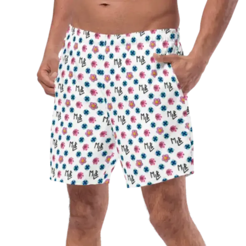 Repeating Flower Pattern Swim Trunks