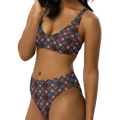 Brown Repeating Flower Pattern High-Waisted Bikini