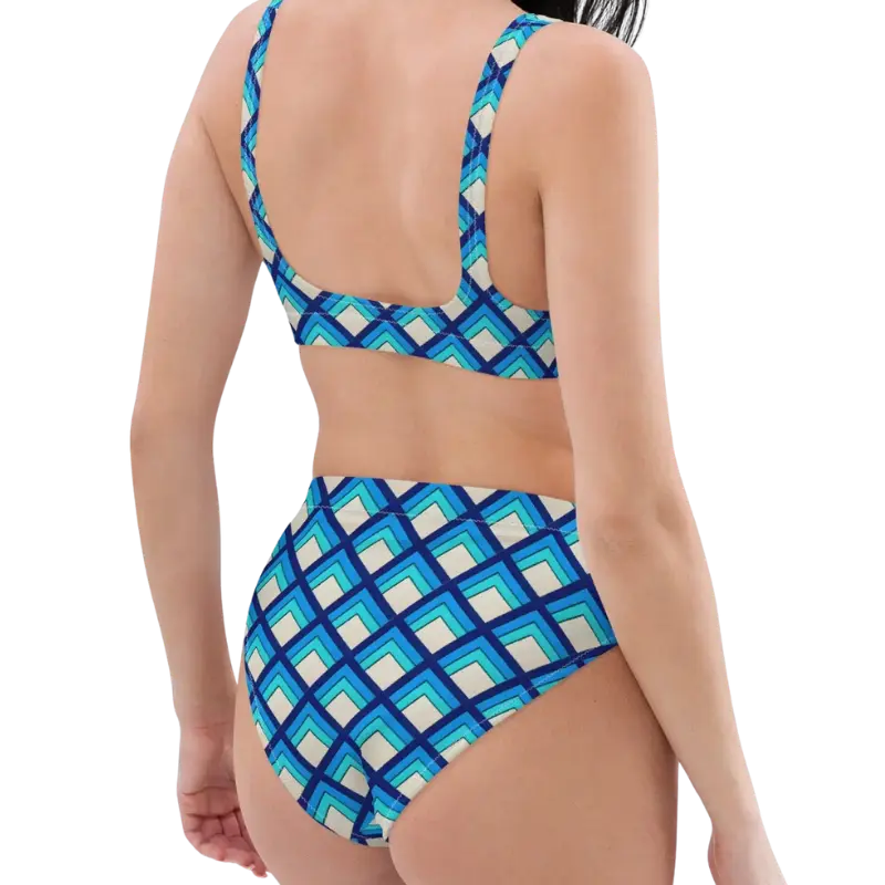 Blue Deco High-Waisted Bikini