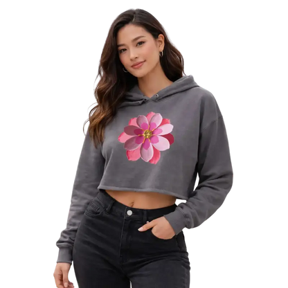 Pink Flower Crop Hoodie