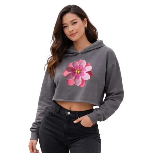 Pink Flower Crop Hoodie