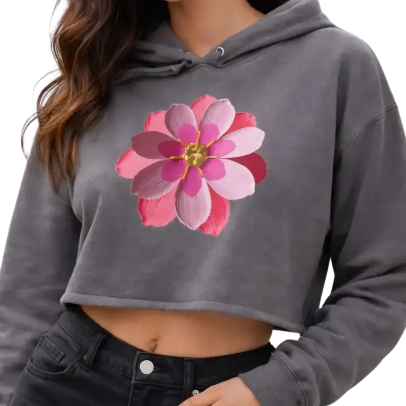 Pink Flower Crop Hoodie