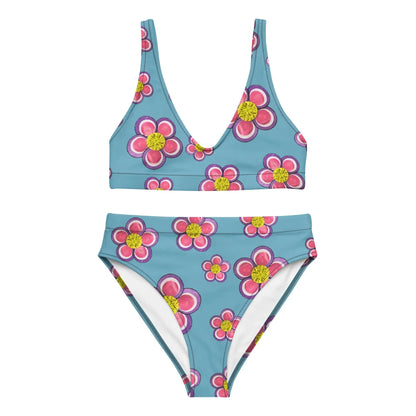 Purple and Pink High-Waisted Bikini